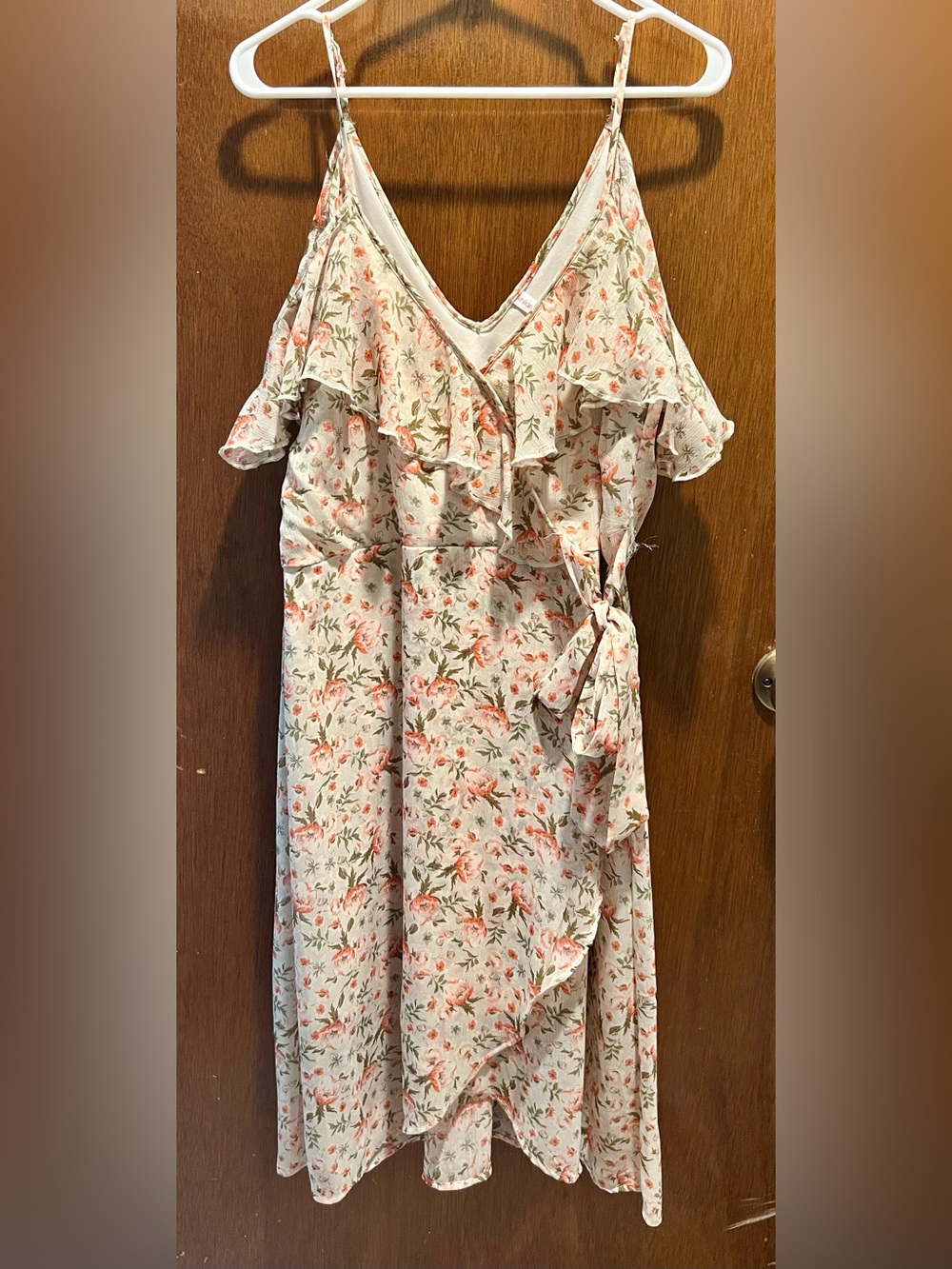 Floral Wrap Dress with Ruffle Cold Shoulder